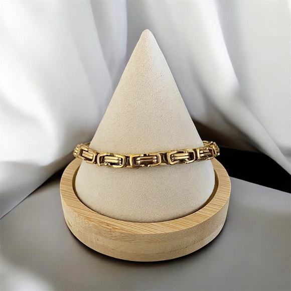 Other - Byzantine Stainless Steel Gold Plated 9 inches, 7mm bracelet -Gold
